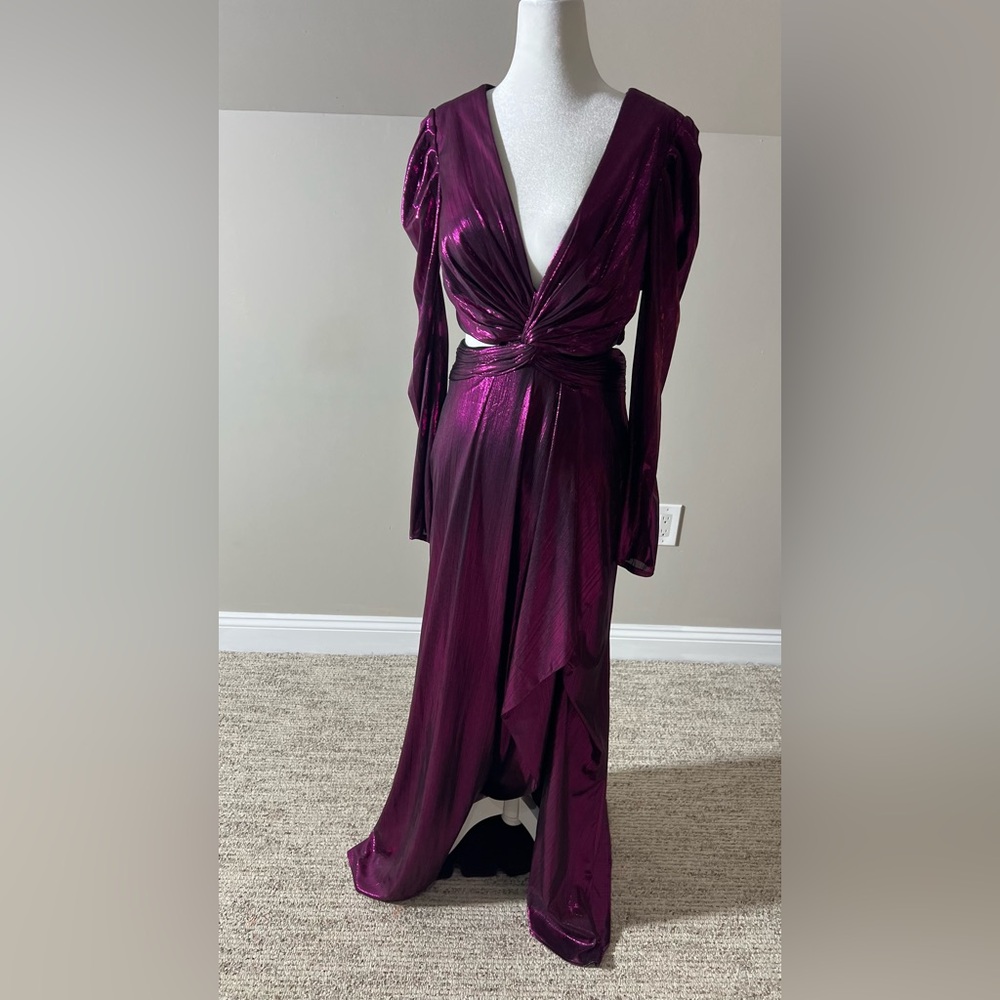 Mac Duggal Metallic Long Sleeve Gown